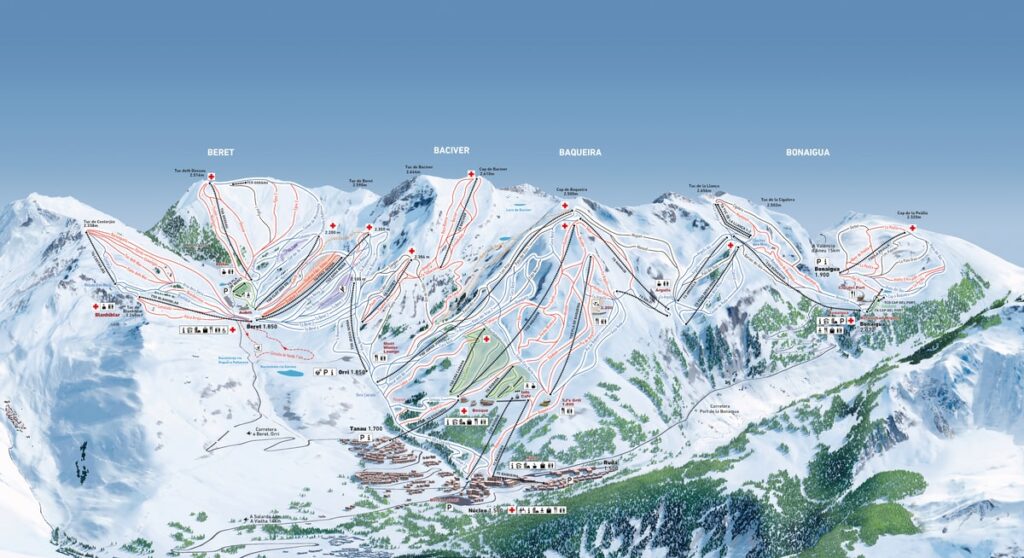 Esquiar en Baqueira Beret mapa de pistas